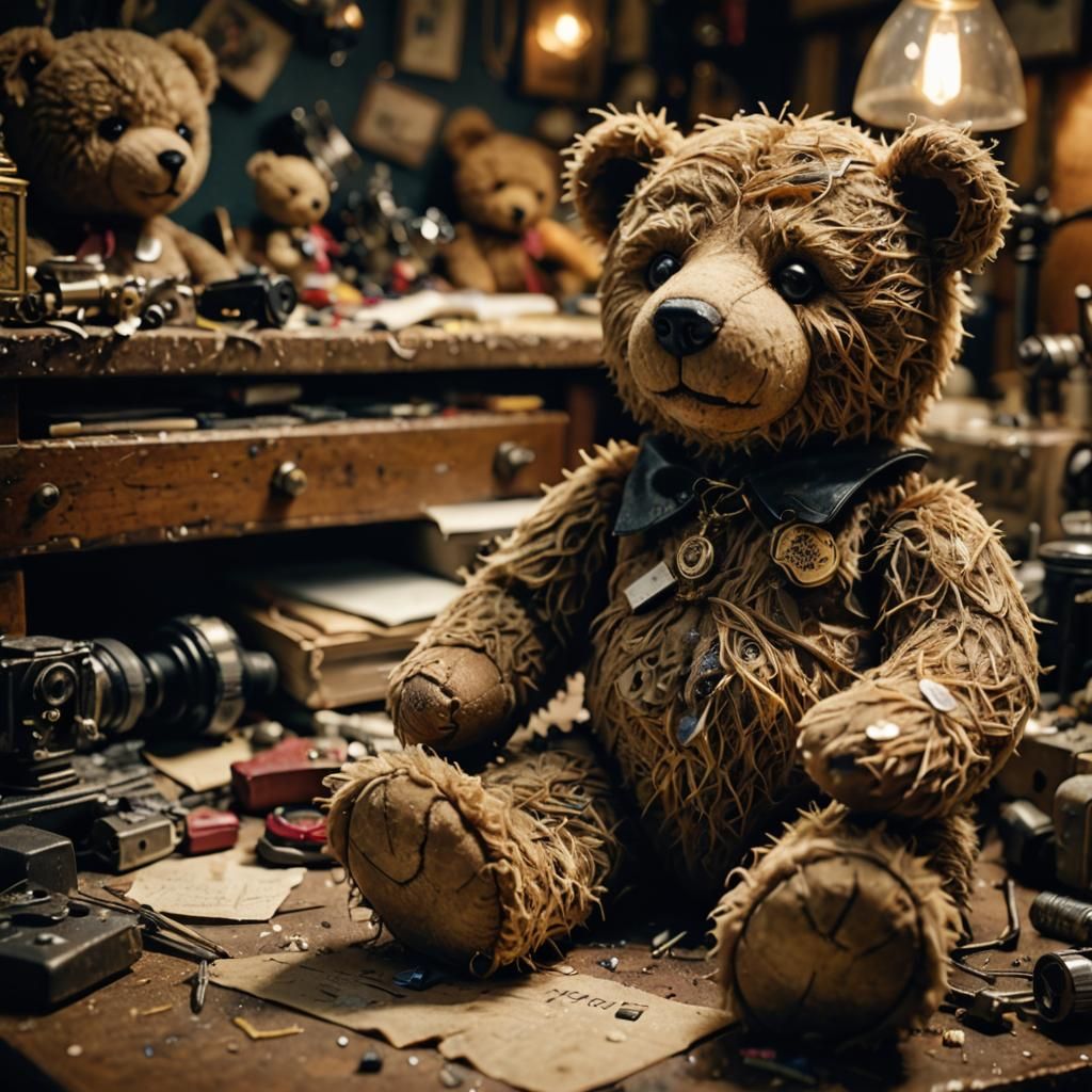 Teddy Bear at Puppet Restoration Shop: Macro Photography