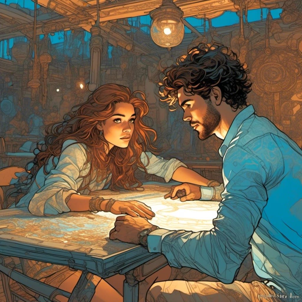 Man Hiding Under Table in Inked Comic Style