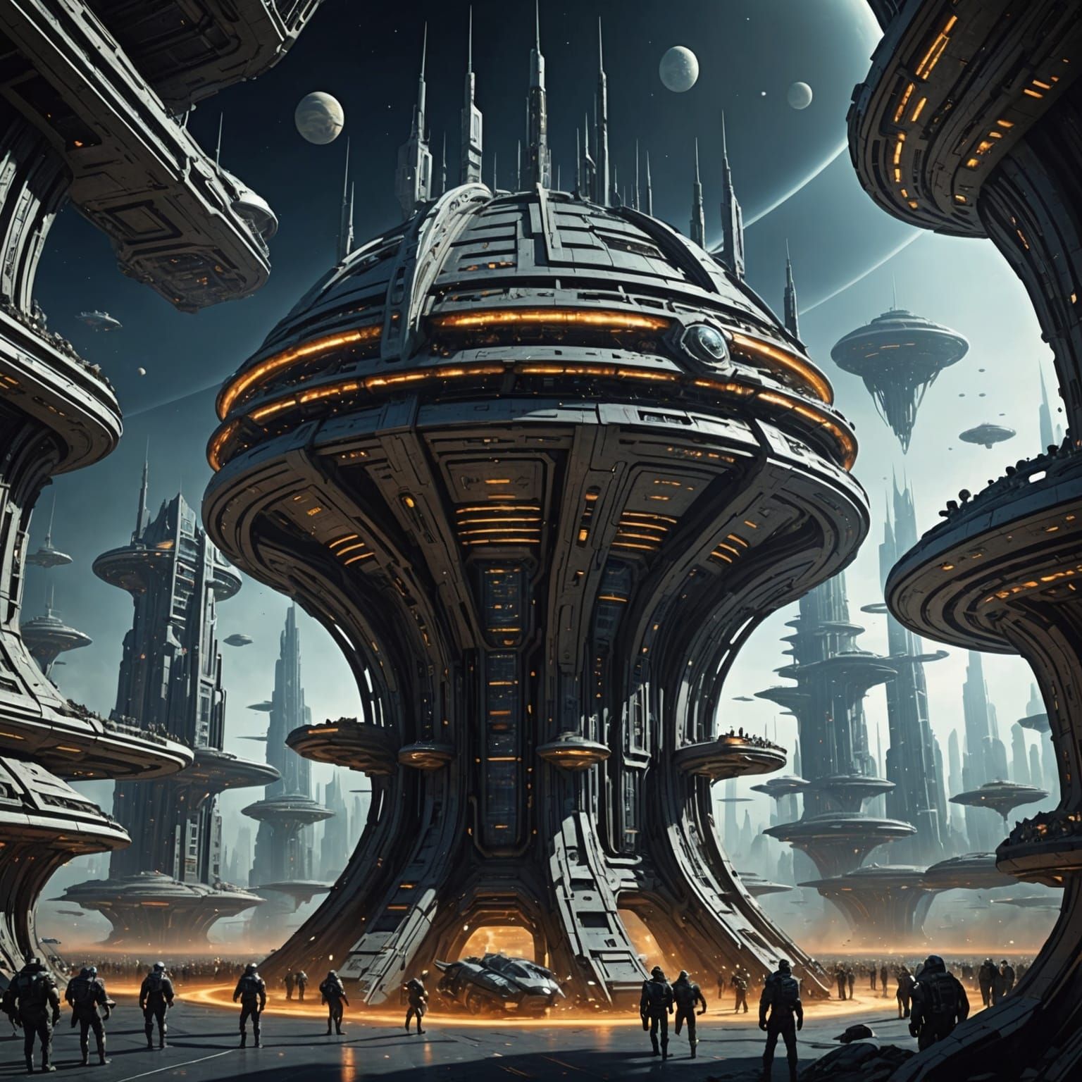 Alien Hive Mind City in Sci-Fi Space Battle