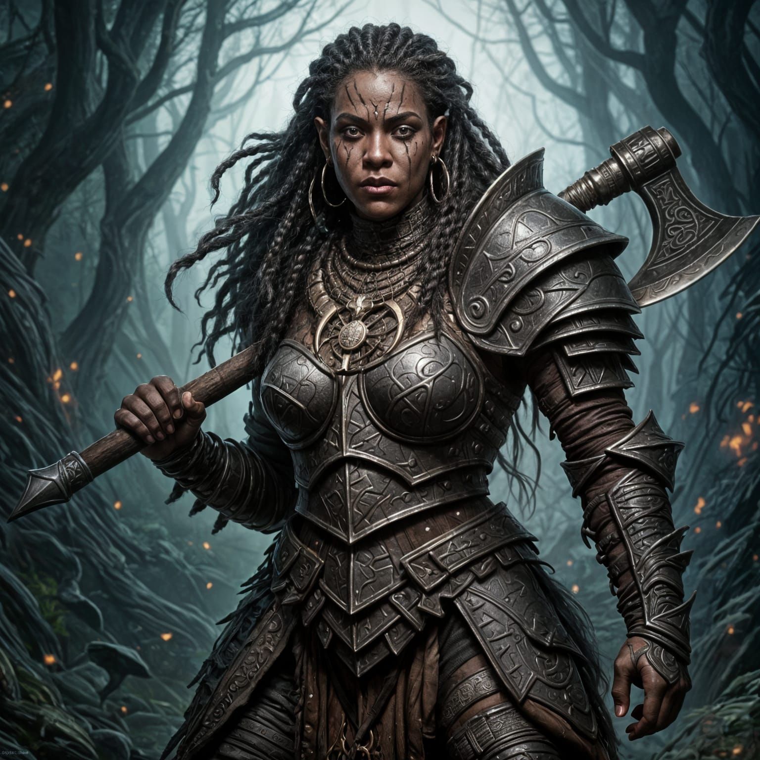 Black Orc Warrior Woman with Battle Axe