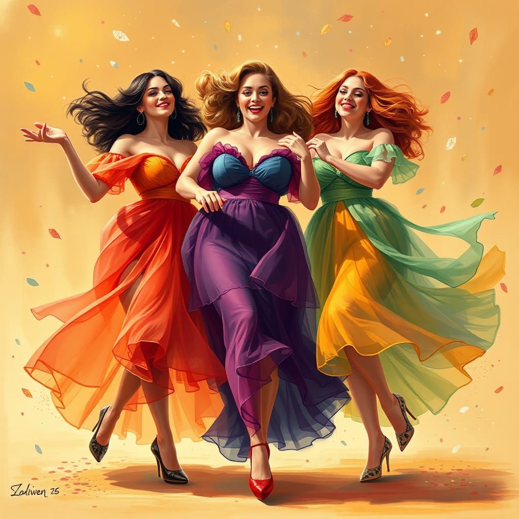 Curvy Women Dancing in Art Deco Style