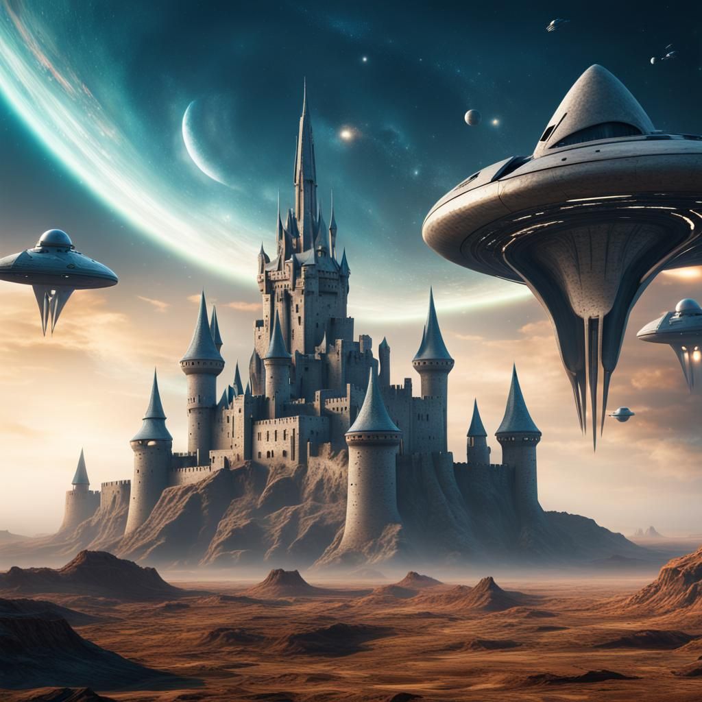 Medieval Castle on Alien Planet in Sci-Fi Style