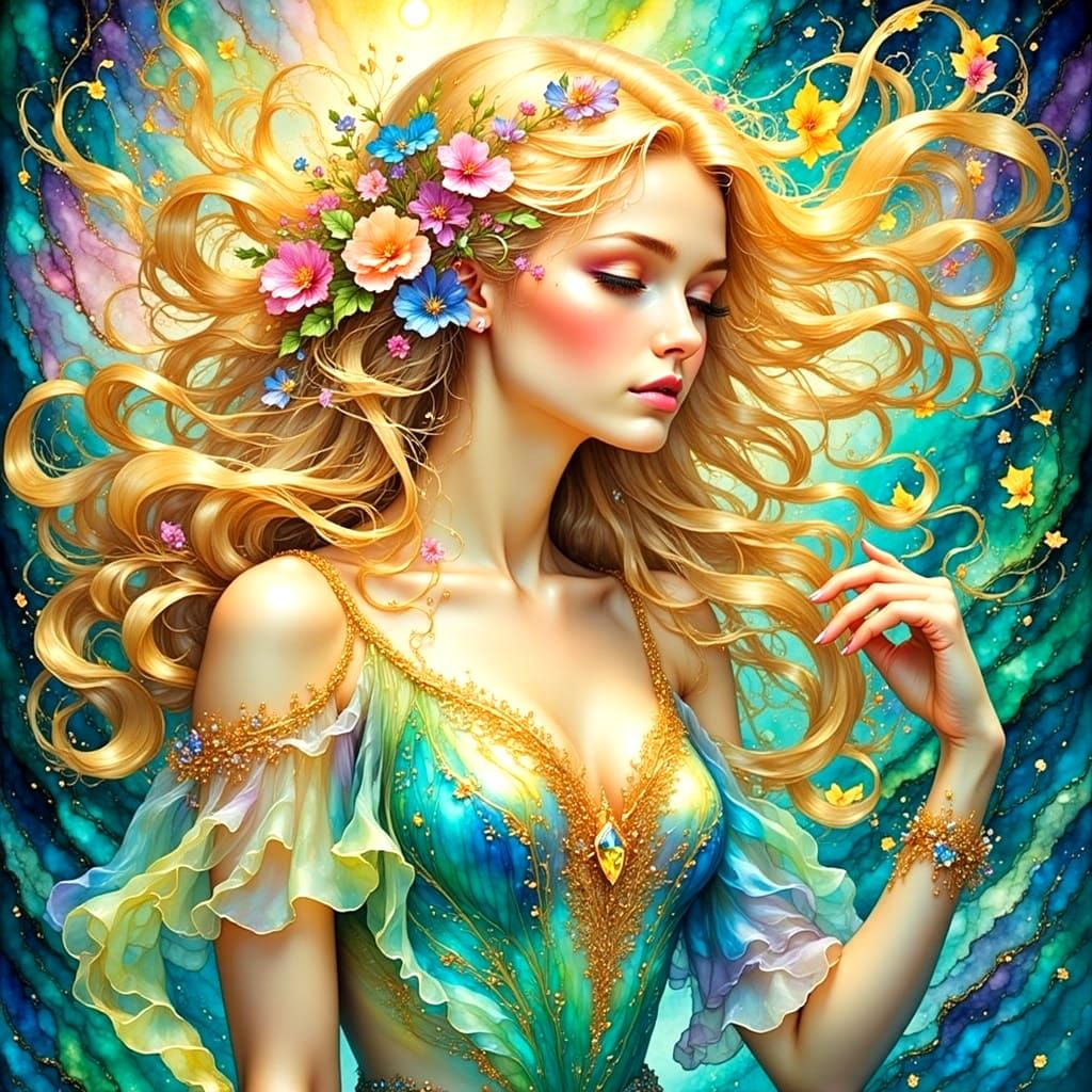 Ethereal Goddess Emerges into Pastel Fantasy World