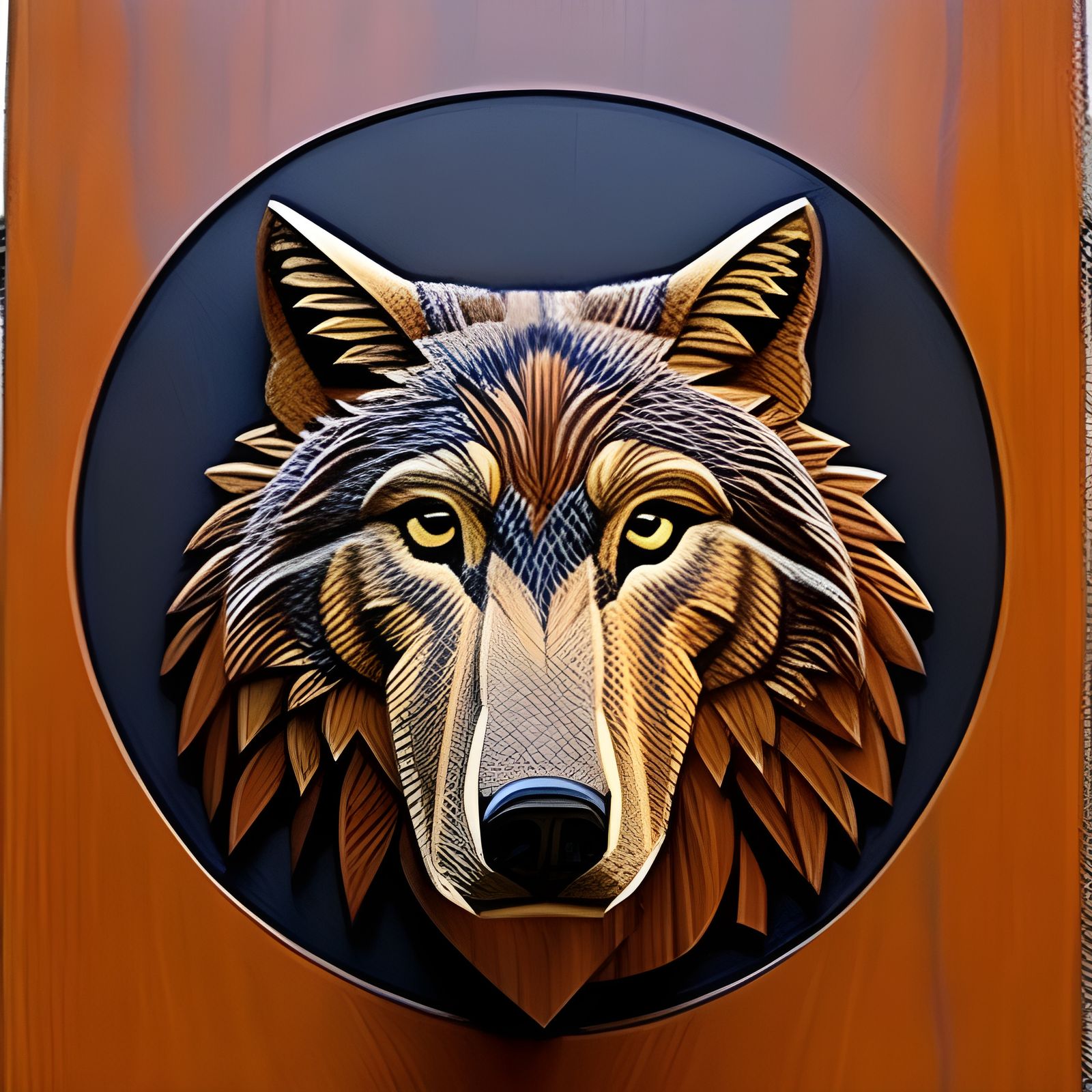 Intricate Wood Intarsia: Wolf Howling at Moon