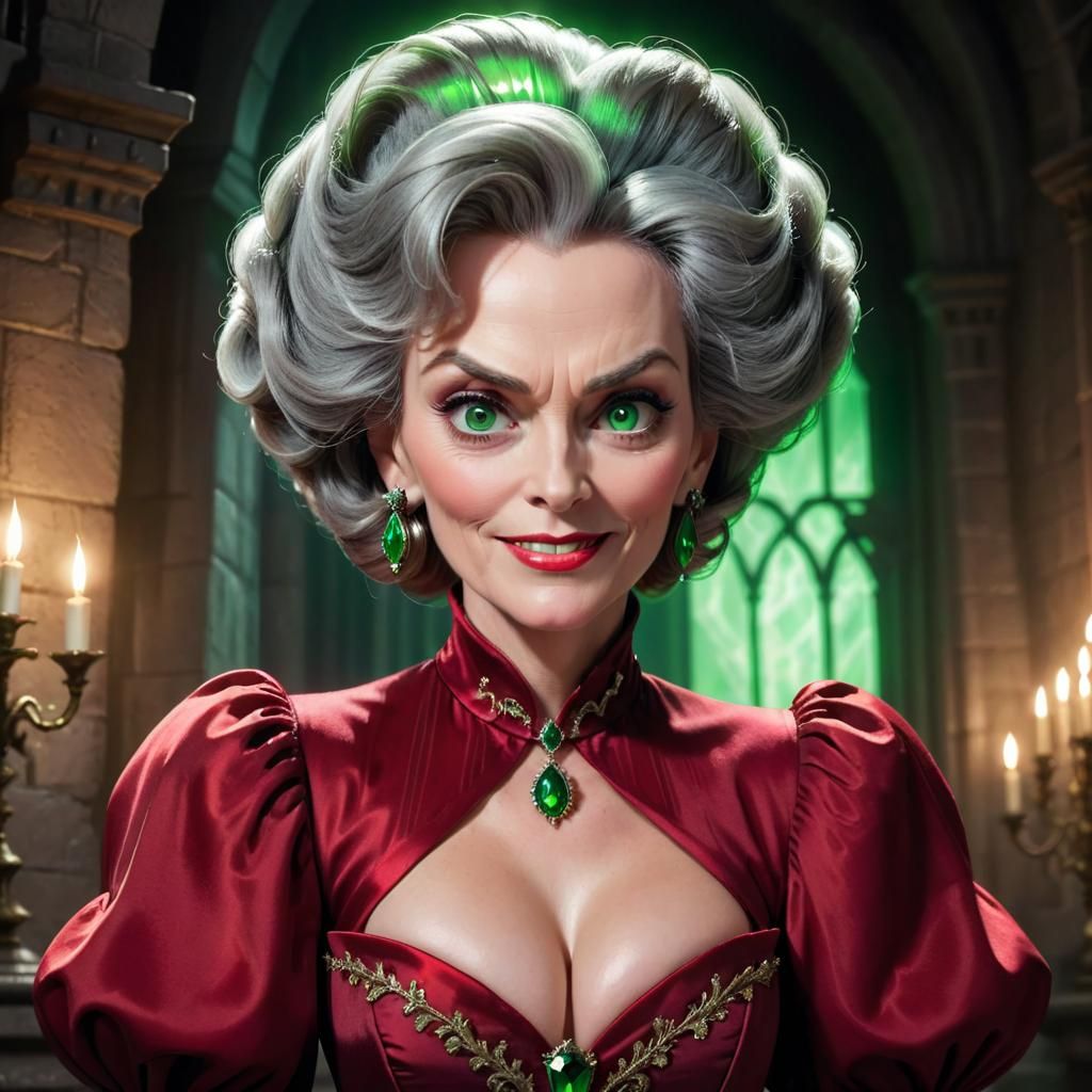 Lady Tremaine Portrait with Red Dress and Castle