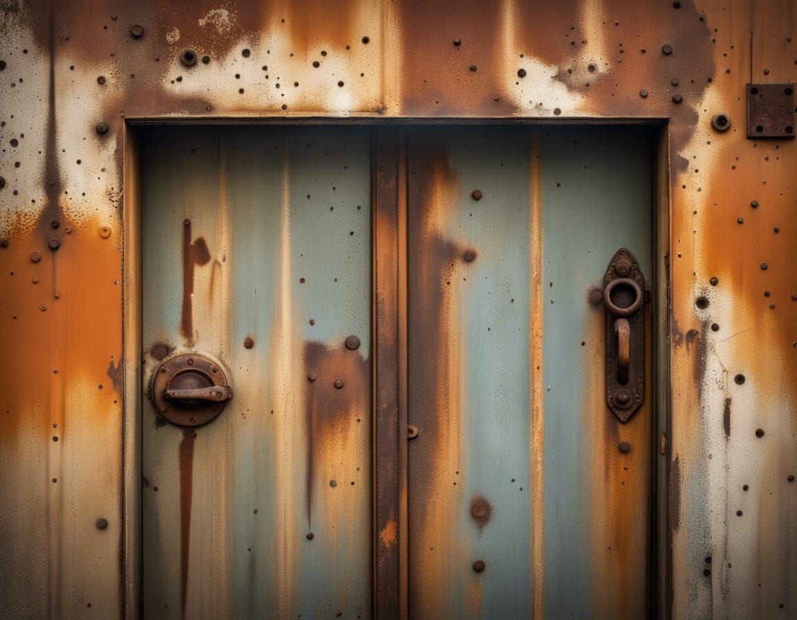 Weathered Metal Door with Hole: High-Quality Photo