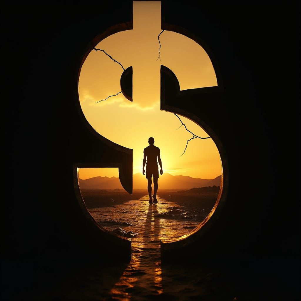 Sunrise Silhouette Emerging From Dollar Sign