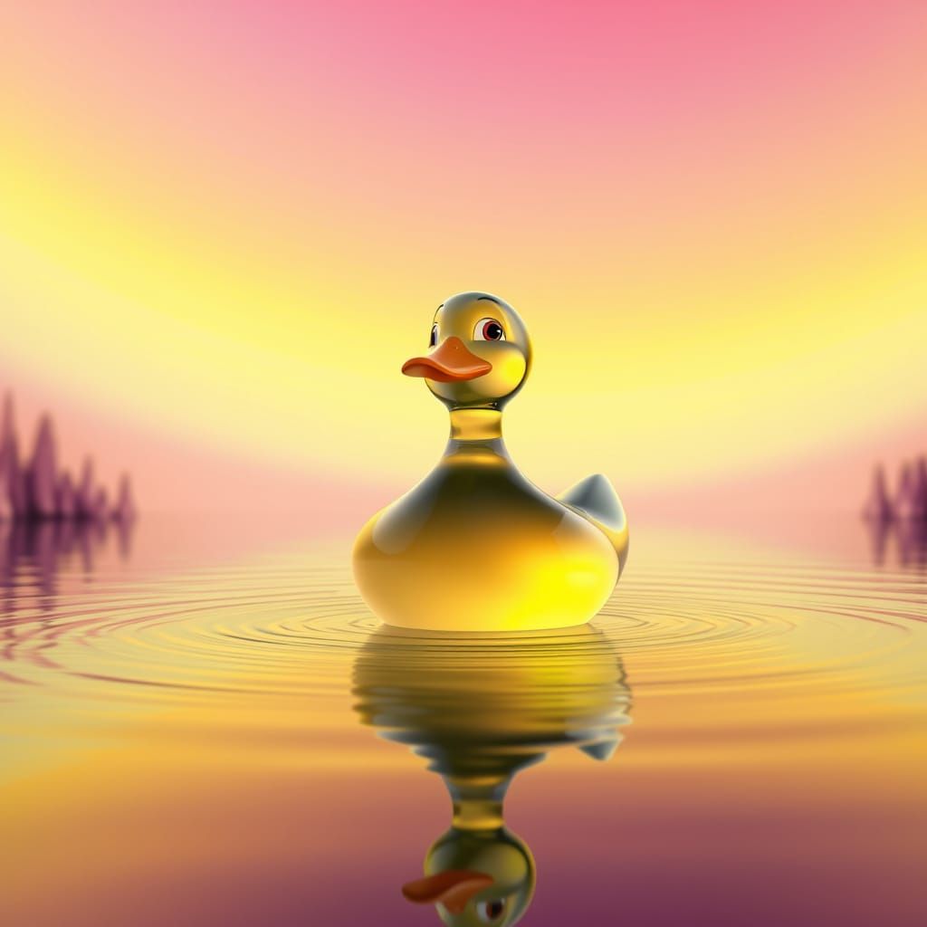 Glass Duck in Lake: 3D Digital Art
