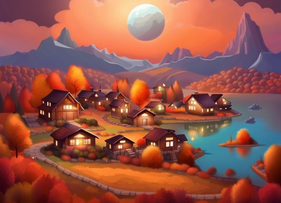 Alien Village in Autumnal Evening Light