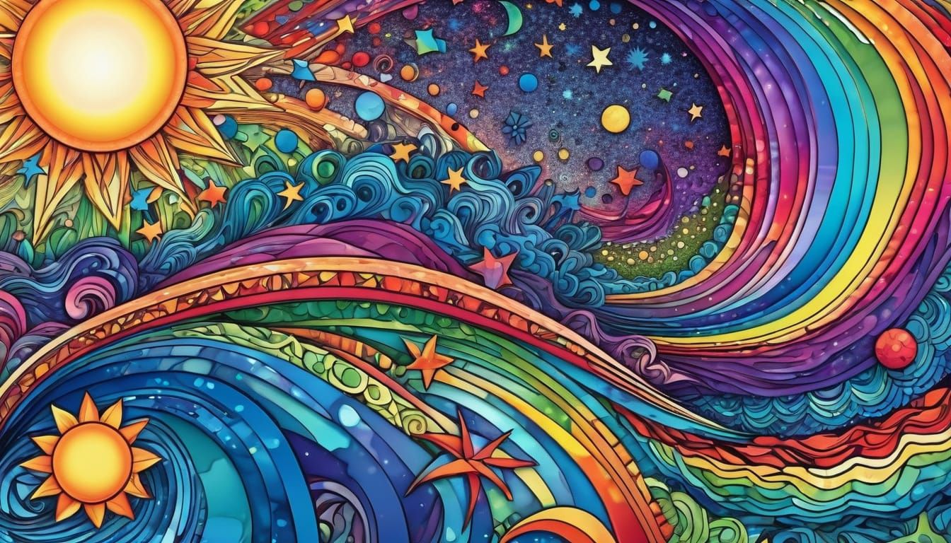 Vibrant Cosmic Tapestry in 3D Shading