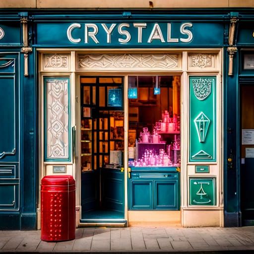 Hyperdetailed Neon Crystal Shop Display