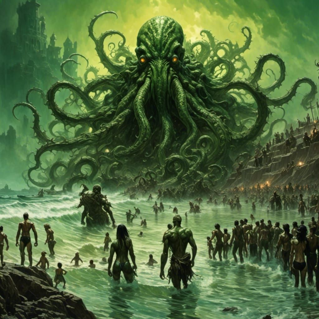 Cthulhu's Beach Landing: A Surrealist Nightmare