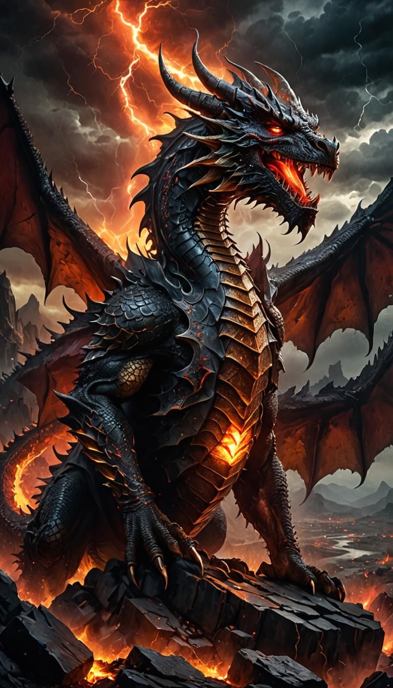 Menacing Dragon Portrait in a Dark Fantasy Landscape