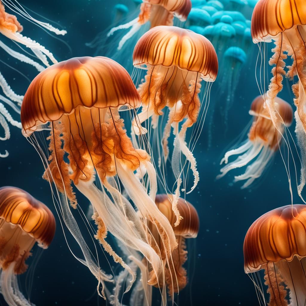 Hyperrealistic Swarm of Lion's Mane Jellyfish