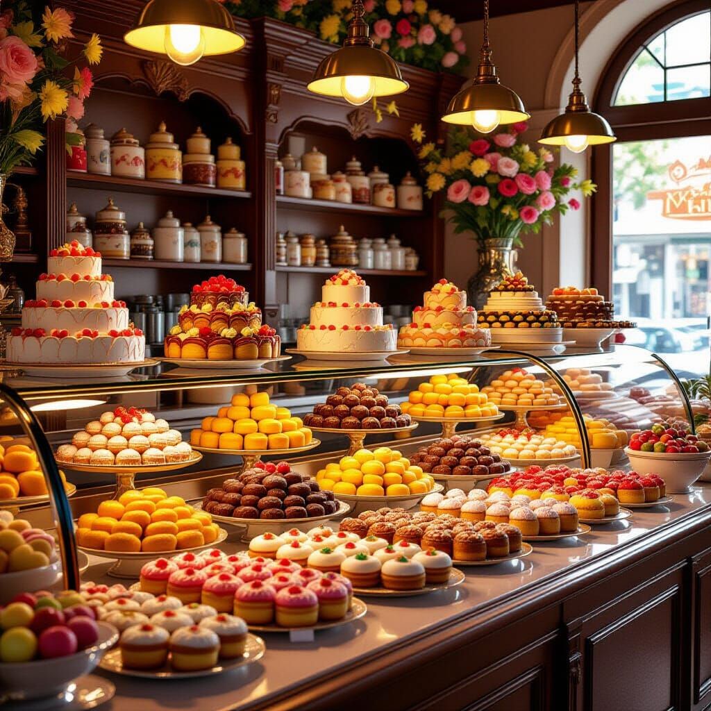 Abundant Pastries and Cakes in a Sweet Shop
