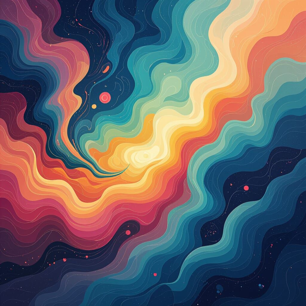 Vibrant Abstract Dreamscape with Swirling Shapes