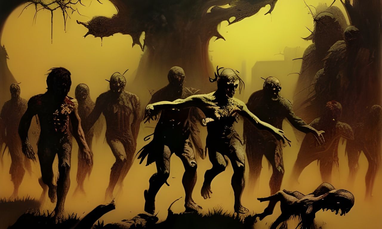 Zombies Approach Lone Survivor in Fantasy Art Style