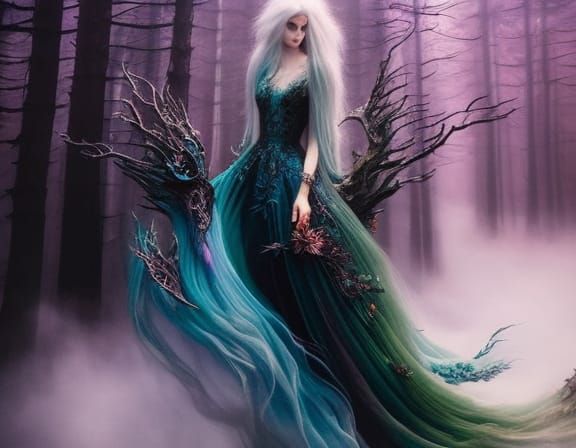Ghostly Princess in Ethereal Forest Illustration