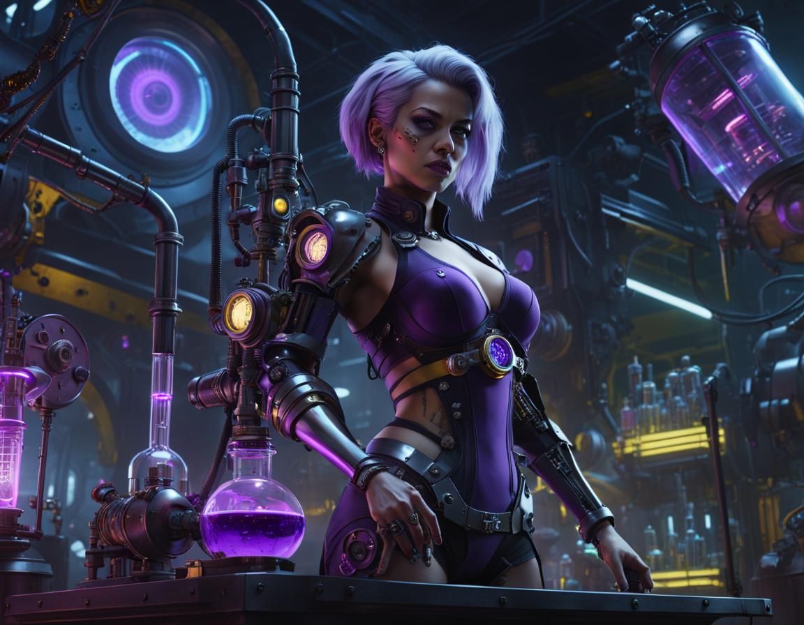 Cyberpunk Mad Scientist with Steampunk Elements