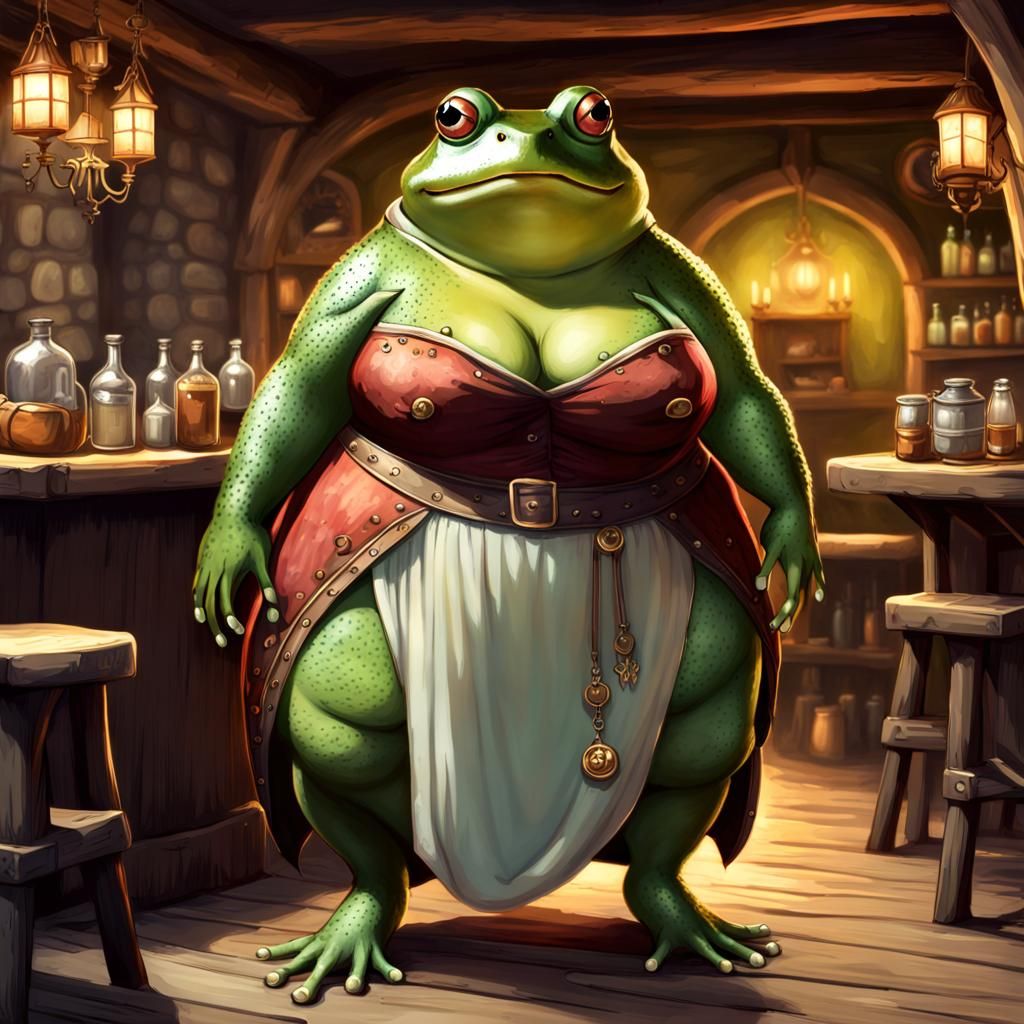 Anthro Frog Tavern Keeper in Medieval Dress