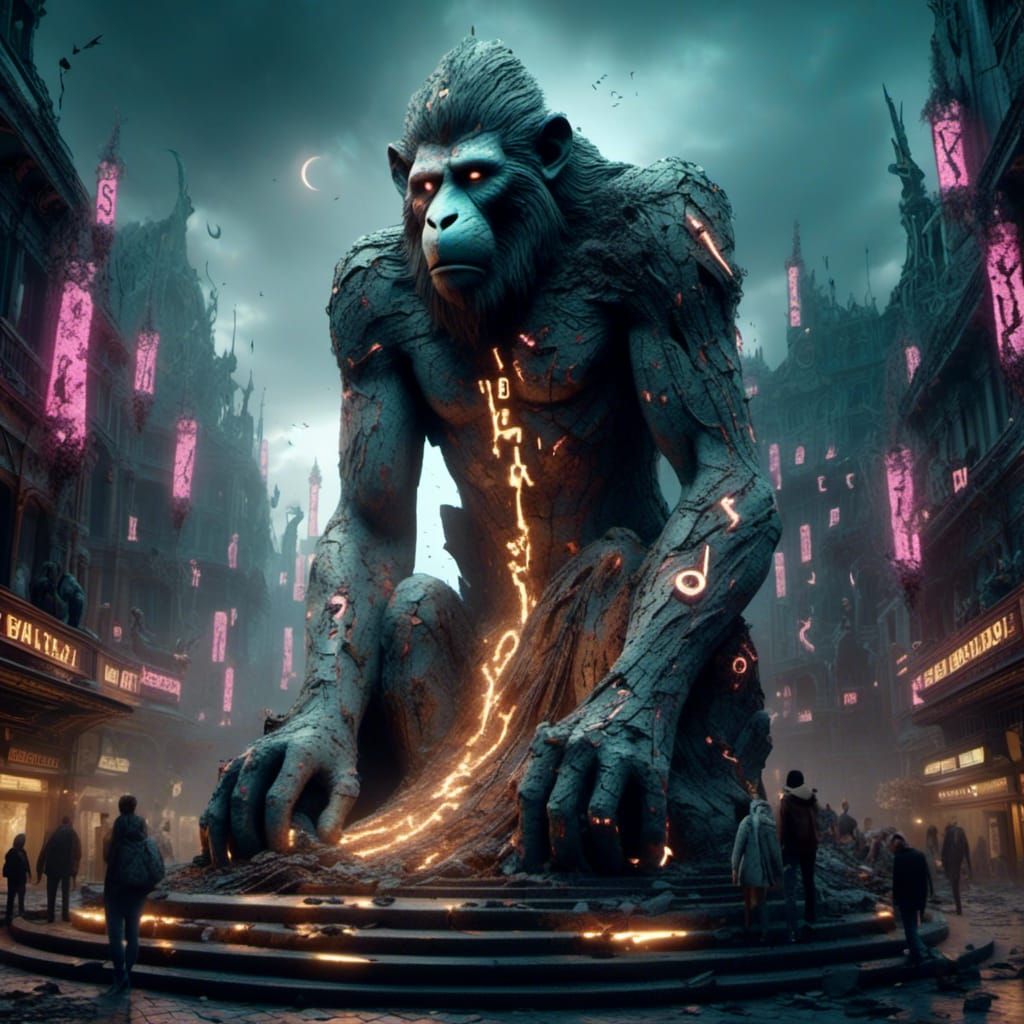 Dystopian City: Overlord Statue's Fall