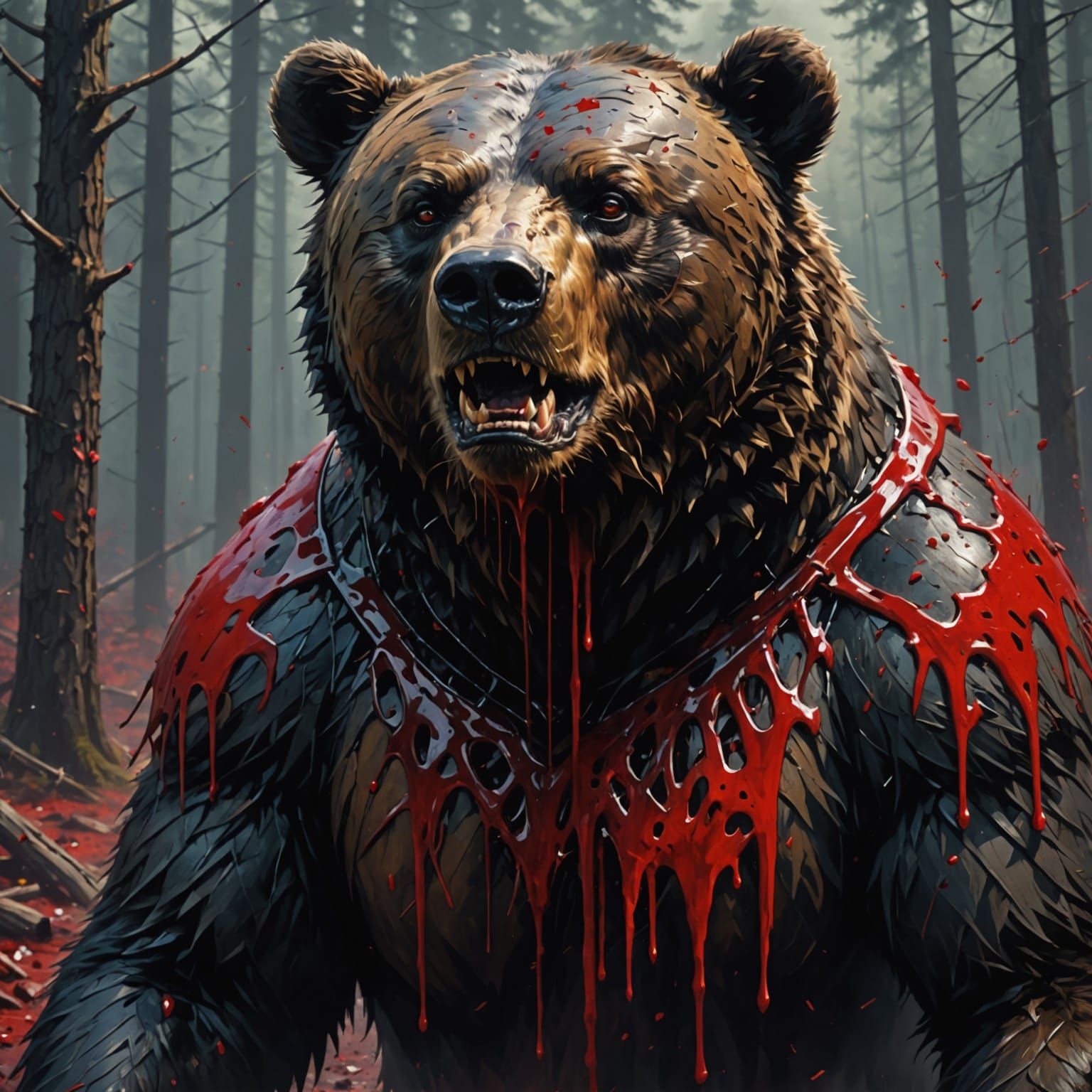 Sinister Bear Covered in Blood in Dark Fantasy Style