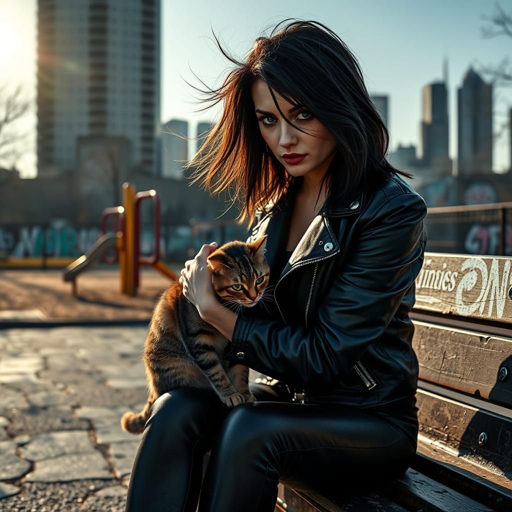 Edgy Metal Muse in Gritty Urban Oasis