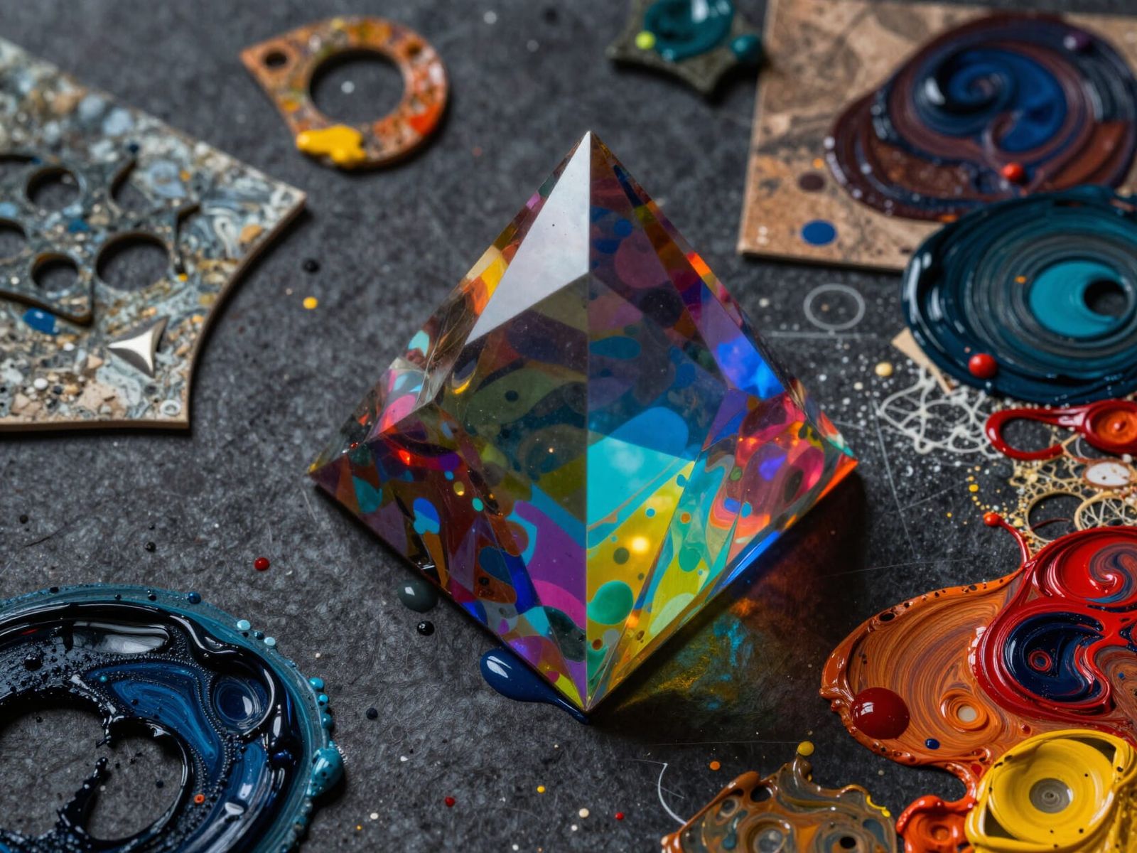 Multicolored Prism Collage with Intricate Details