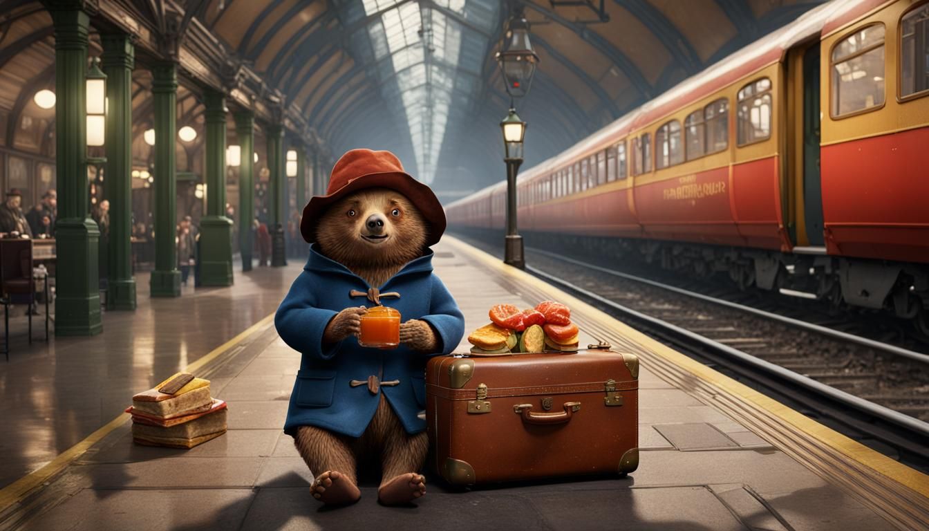 Paddington Bear Arrives in London With Sandwich