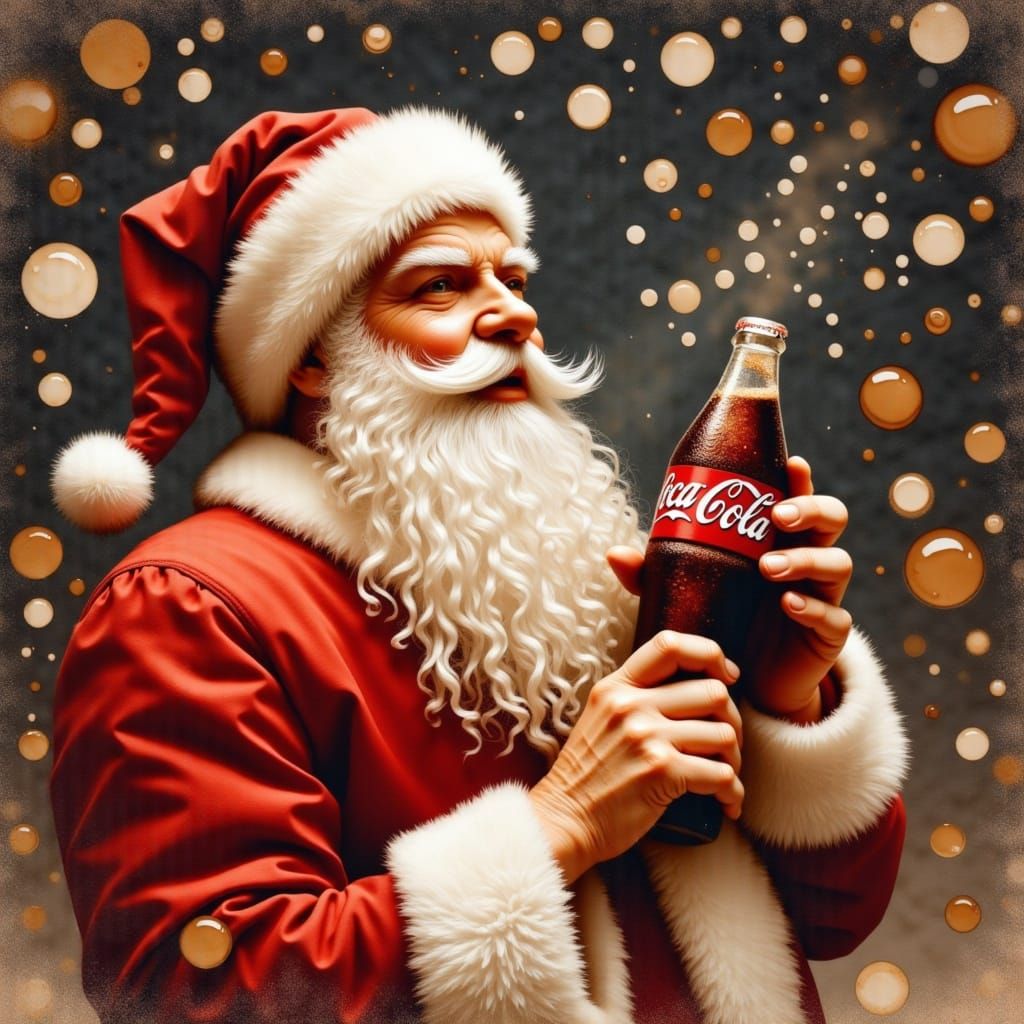 Santa Claus Drinks Coca-Cola in Coffee Stain Style