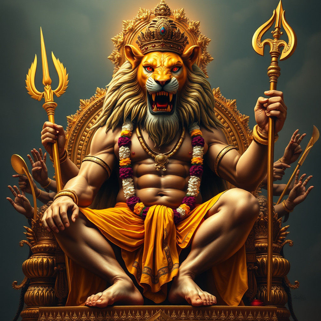 Regal Lion-Man on Throne in Cinematic Style