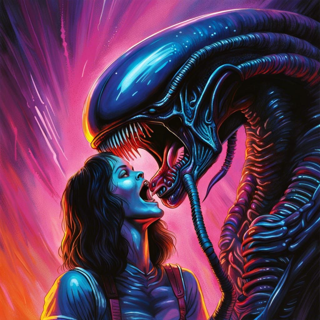 Detailed Xenomorph Concept Art: Dramatic Alien Encounter