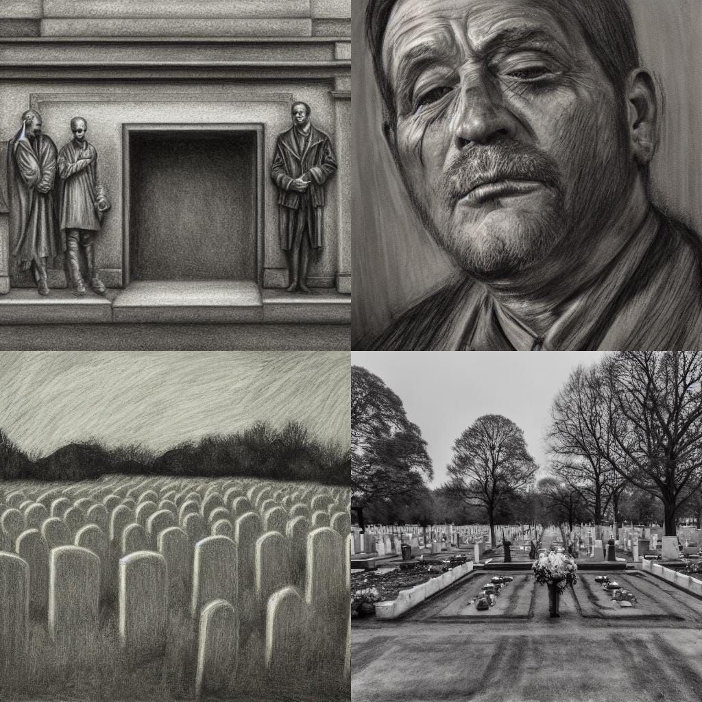 Solemn Funeral Director in Cemetery: Hyperdetailed Charcoal ...