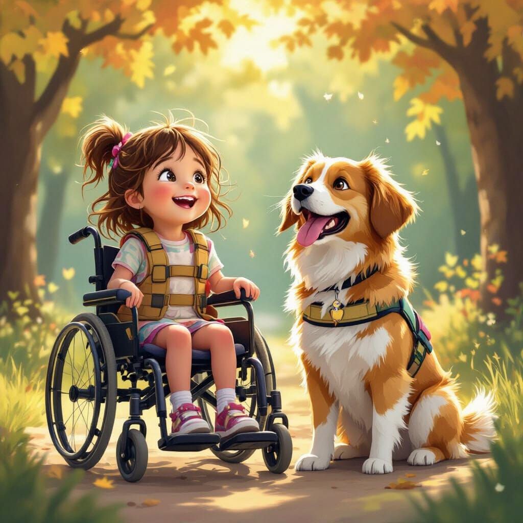 Joyful Girl in Wheelchair with Service Dog Shares Laughter