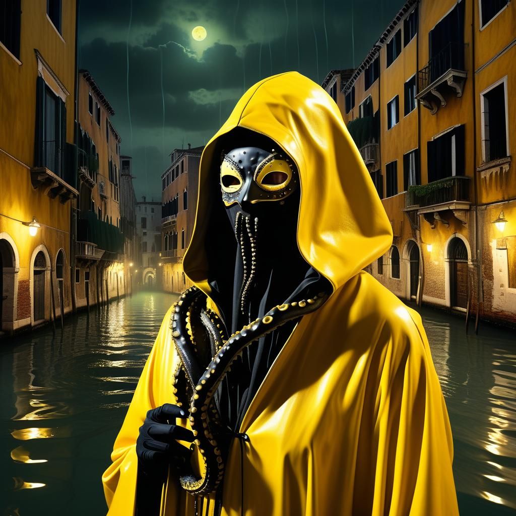 Queen in Yellow: Surreal Cthulhu Venice, Oil on Canvas