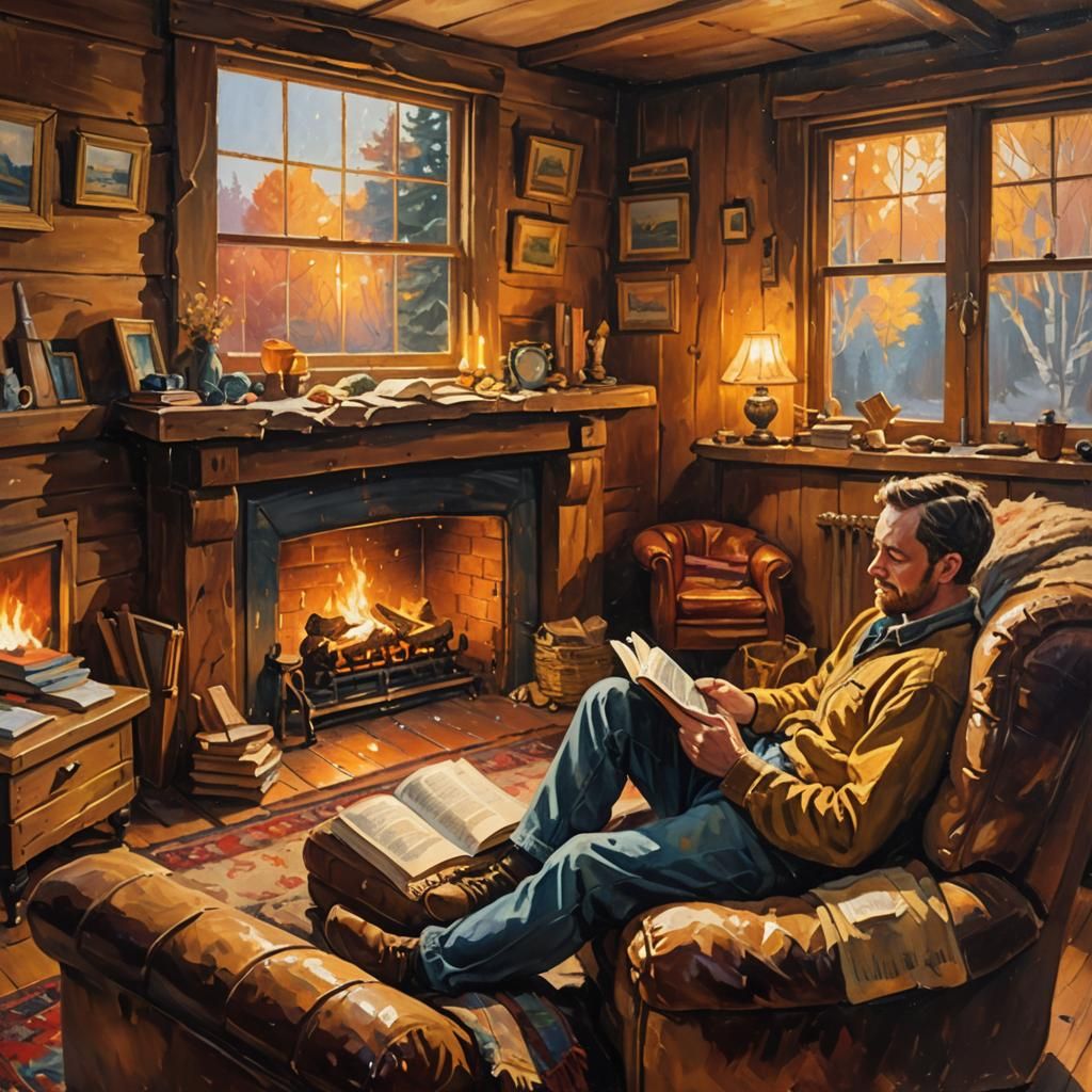 Cozy Cabin Reader: Impressionist Autumn Scene