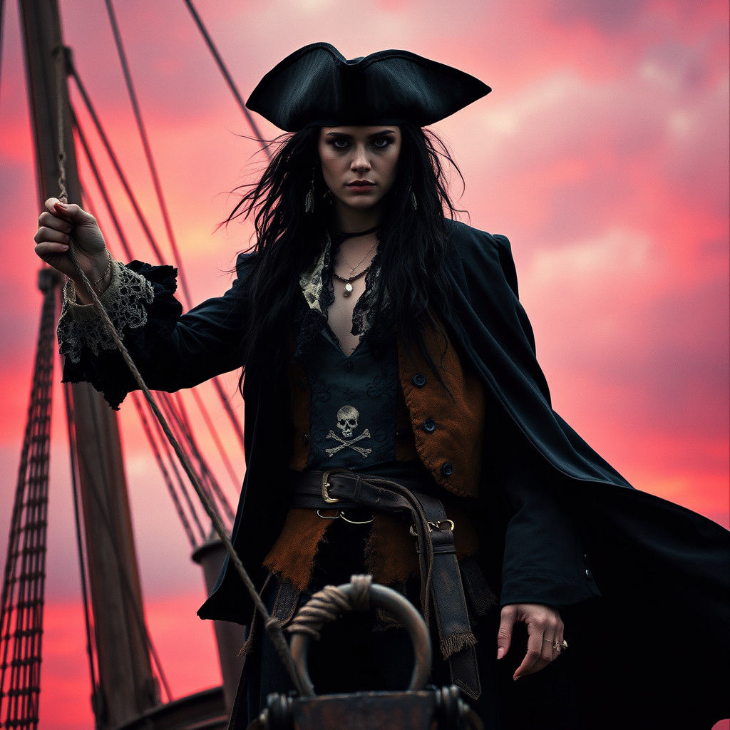 Mystical Pirate on Ship in Gothic Film Style
