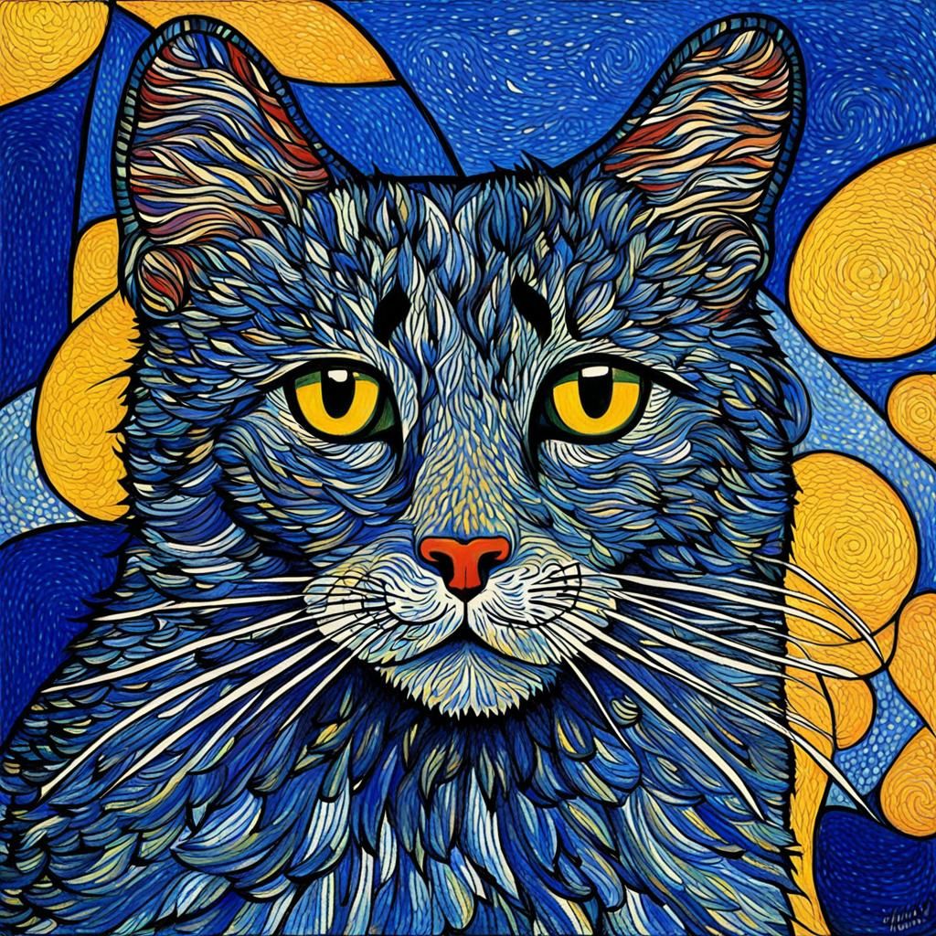 Abstract Cat Portrait in Neo-Impressionist Style