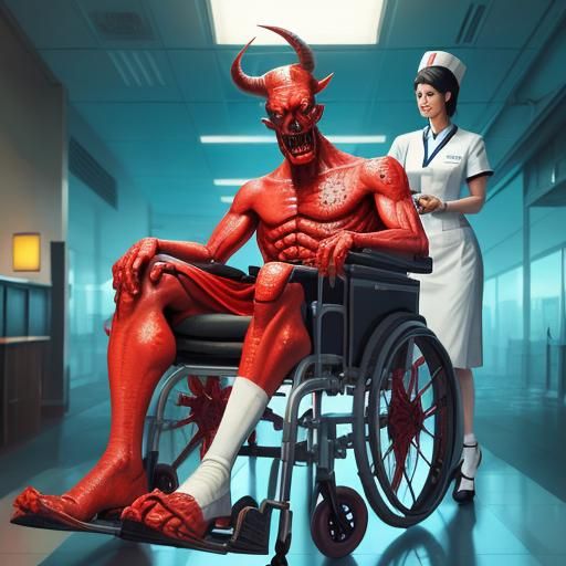 Injured Devil in Wheelchair: Fantasy Concept Art