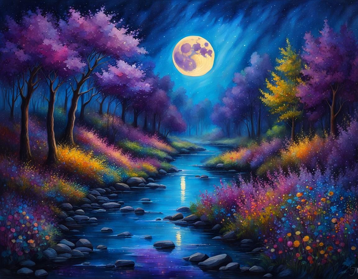 Enchanted Forest Landscape with Bioluminescent Orbs