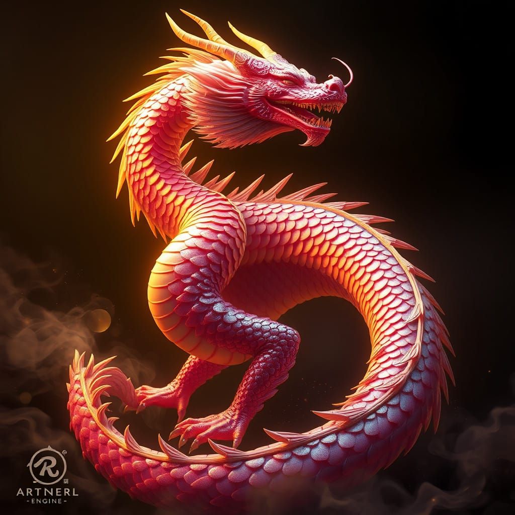 Majestic Eastern Dragon in Art Nouveau Style