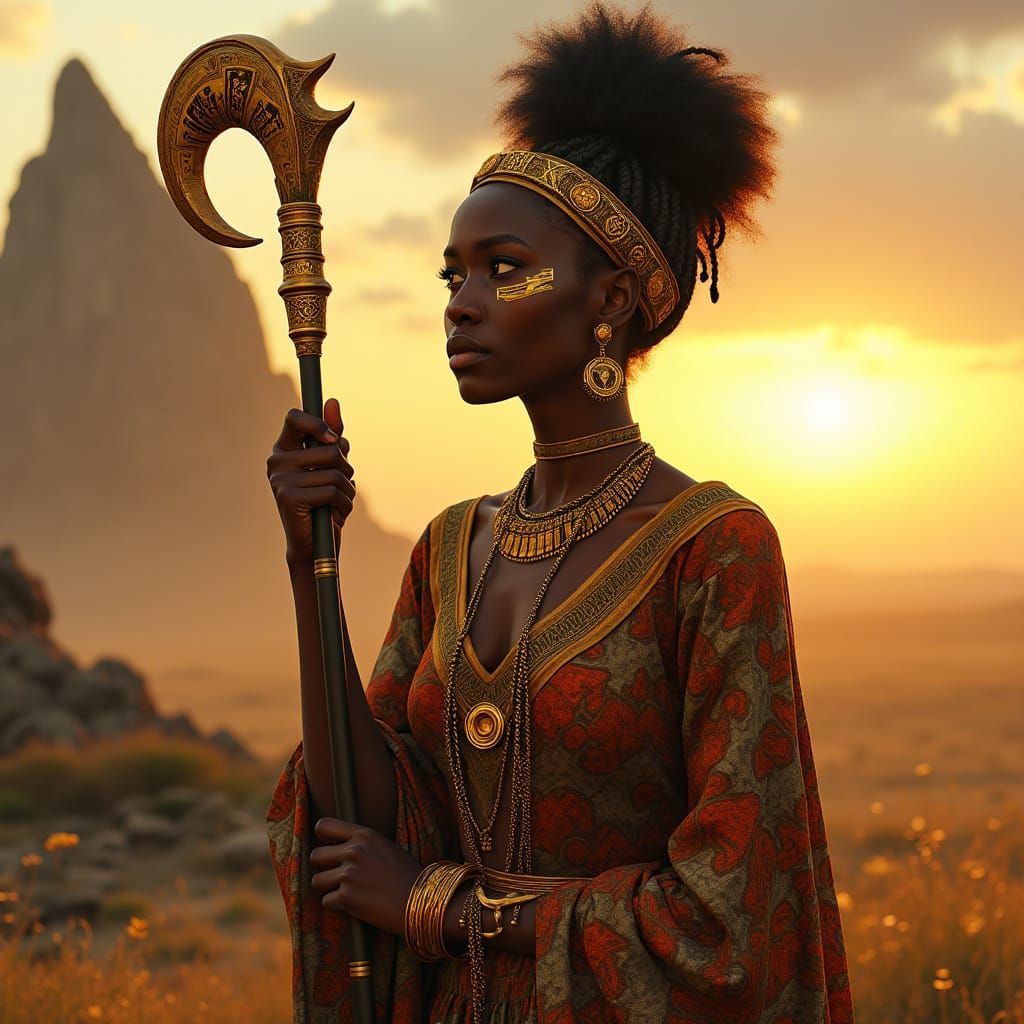 Regal African Queen in Golden Light