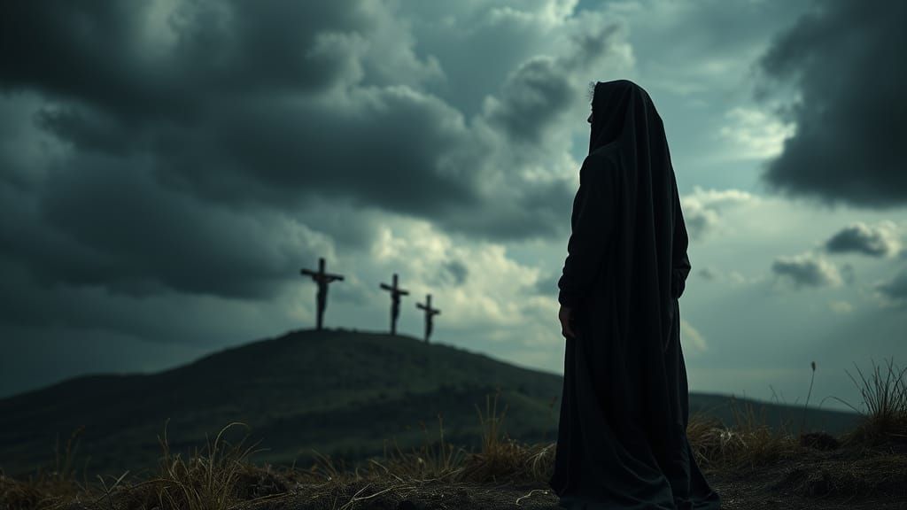 Mourning Woman on Calvary's Ominous Hill