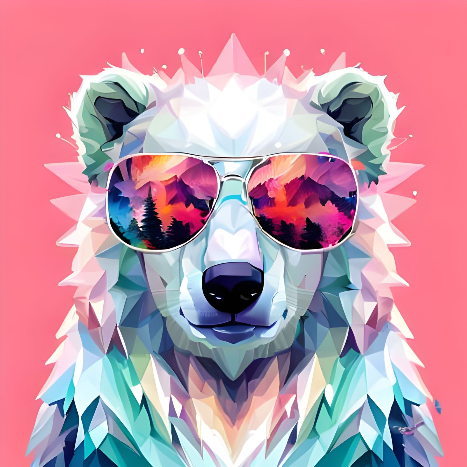 Polar Bear in Sunglasses Portrait, Cartoon Style