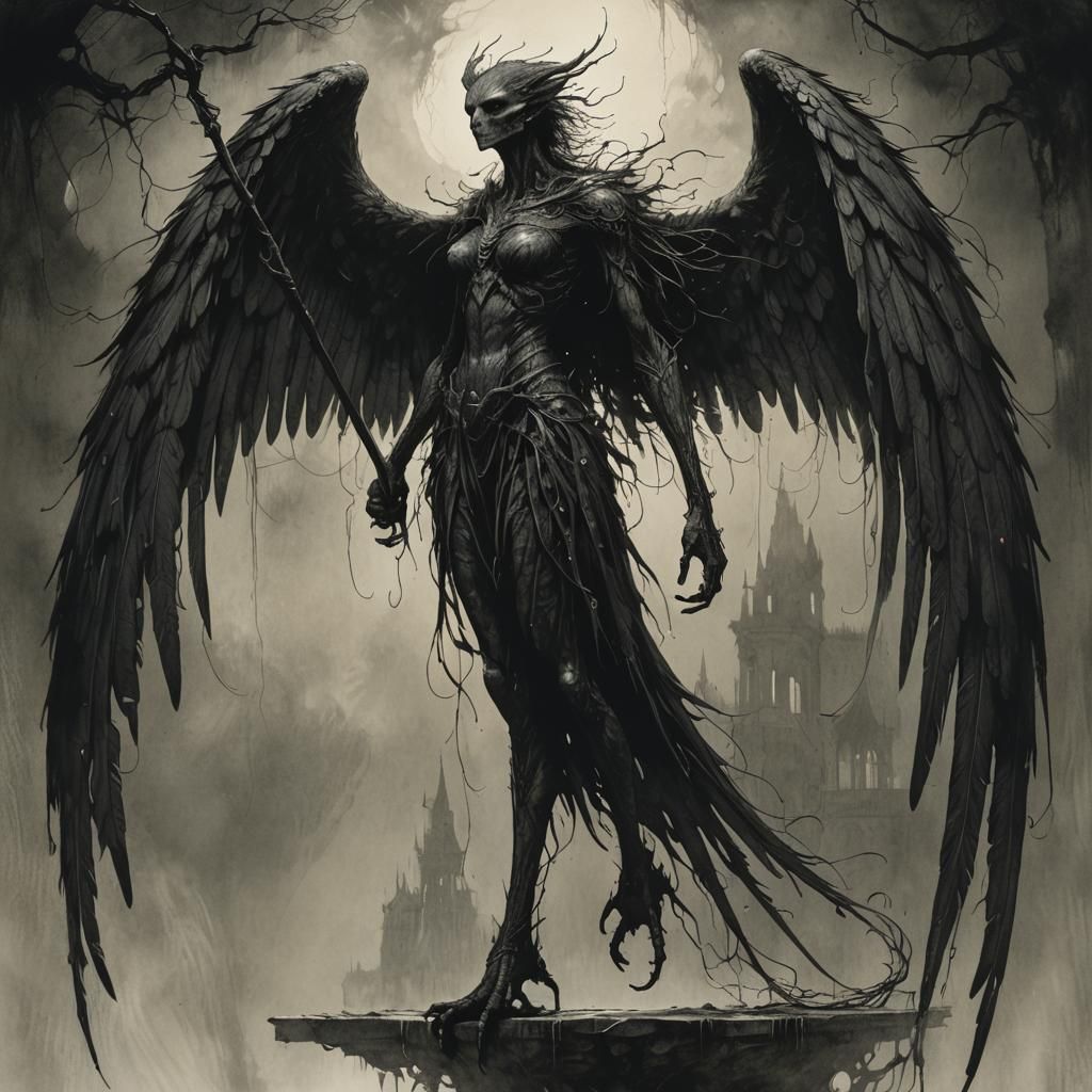 Harpy Consumed by Dark Corruption: Fantasy Art