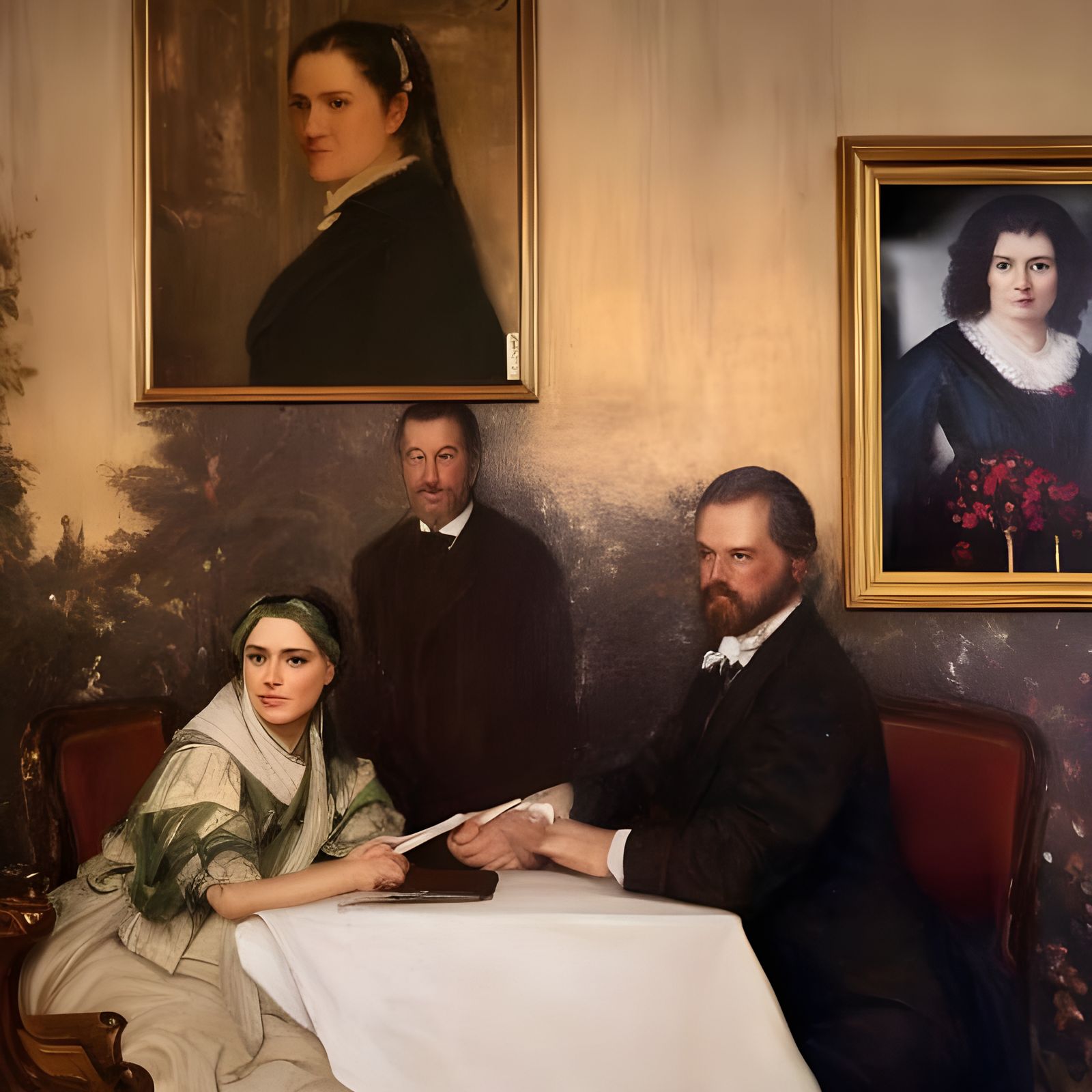 Beautiful Woman in Cafe: Photorealistic Portrait in Fine Art...