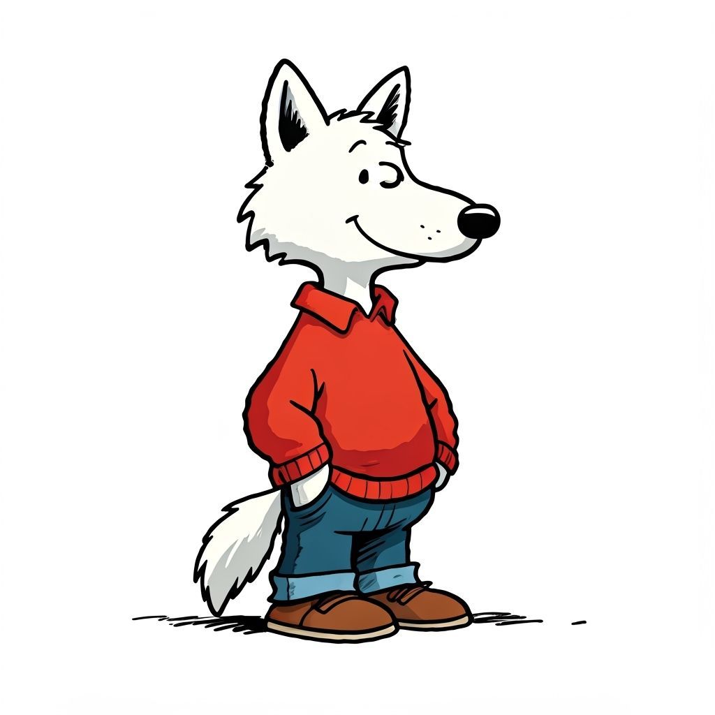 Peanuts Style White Wolf in Red Sweater