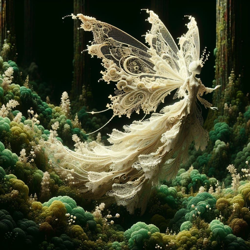 Lace Sprite in Dark Forest: 3D Concept Art