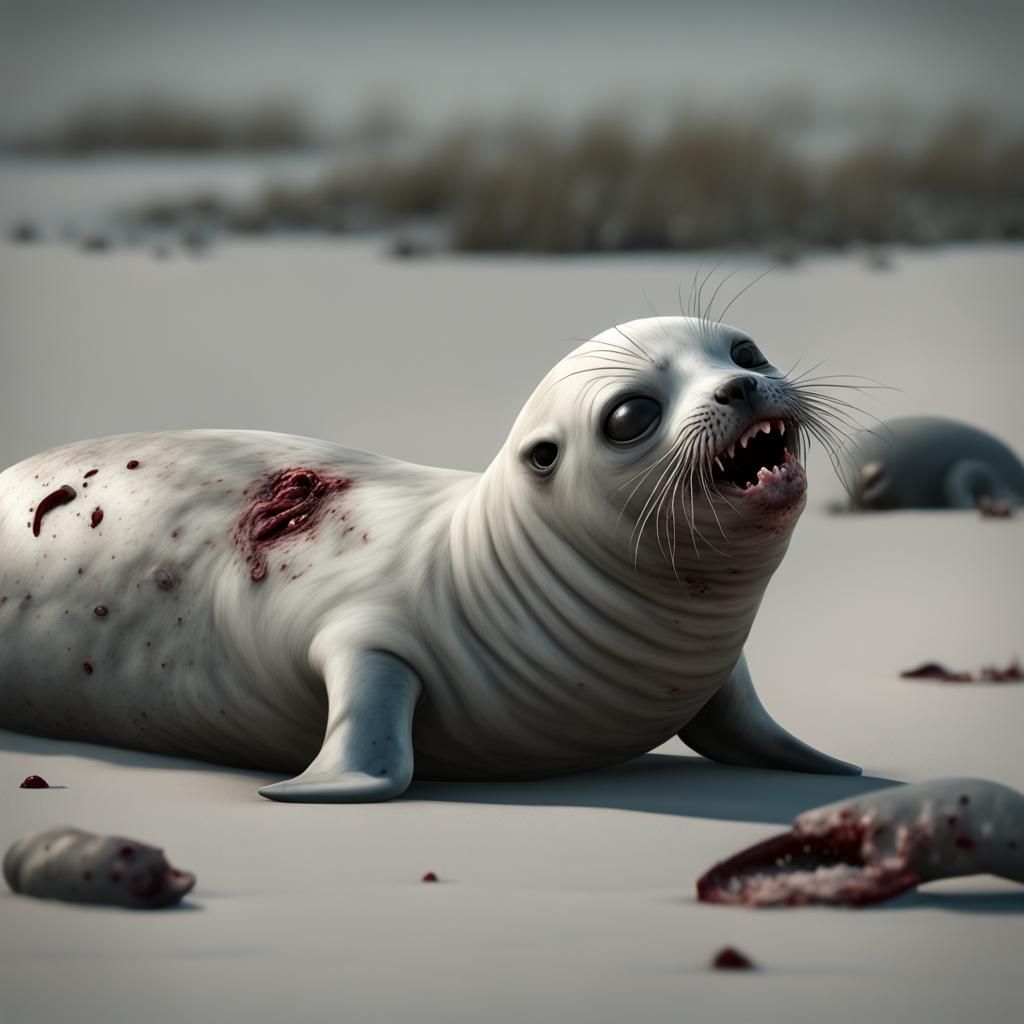 Zombie Baby Seal Feast: Ultrarealistic Ominous Detail