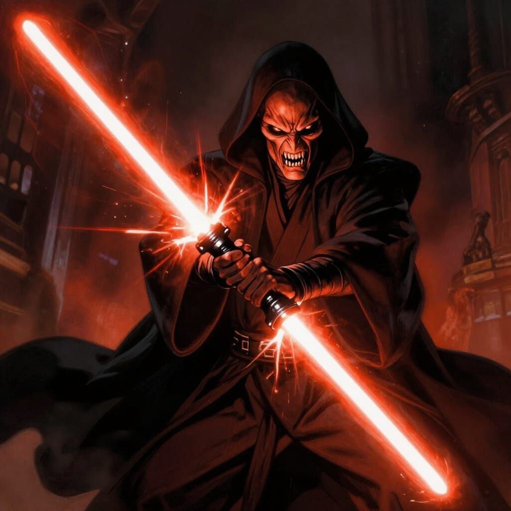 Menacing Alien Jedi Attacks with Orange Lightsaber